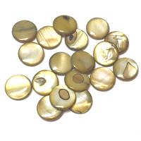 18 חרוזי צדף עגולים פחוסים, ירוק - חום, 10ממ