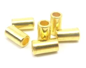 50 חרוזי מתכת מוזהבים, 6X11ממ , חור : 4ממ