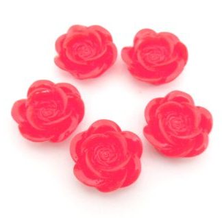 40 פרחי פלסטיק להדבקה, 20ממ, אדומים