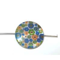 10 חרוזי זכוכית מצויירים עם פרחים, 23ממ