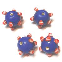 15 חרוזי זכוכית עם נקודות בולטות כחול אדום 14X18ממ