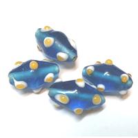 10 חרוזי זכוכית עם נקודות בולטות, תכלת-צהוב 12X22ממ
