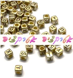 260 חרוזי אותיות באנגלית, מוזהבים, 6ממ