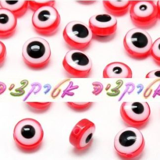 50 חרוזי עין הרע, 6-8ממ, אקרילים, חור: 2ממ, אדומים