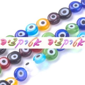 64 חרוזי עין הרע, זכוכית, 6X2.5ממ, צבעוניים