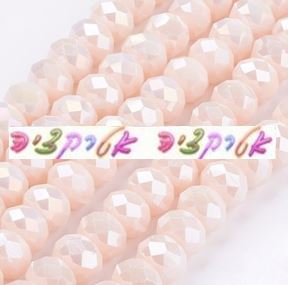 70 חרוזי קריסטל מולטיקאט פחוסים, ורוד אפרסק בהיר, מבריקים, 6X8ממ