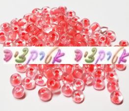 500 חרוזי ונציה שקופים עם פס ורוד פנימי, 4ממ
