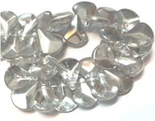 16 חרוזי טיפה זכוכית שקוף כסף, 13X17ממ