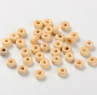 100 חרוזי עץ טבעי 6X4ממ גלילים פחוסים