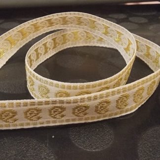 2 מ' סרט קישוט לבן זהב, 15ממ